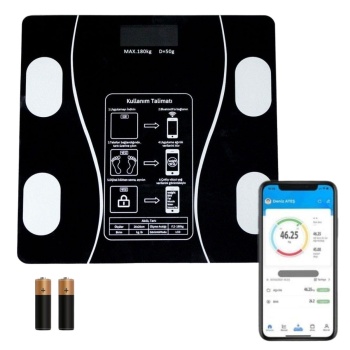 Dijital Baskül Yağ Ölçer Fonksiyonlu Akıllı Baskül Bluetooth Bağlantılı Tartı (5343)