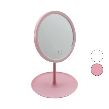 YUVARLAK 7 İNÇ LEDLİ - USB ŞARJLI MAKYAJ AYNASI 90°TAKILIK SEPETLİ AYAK RENKLİ PLS 17.5CM (5343)