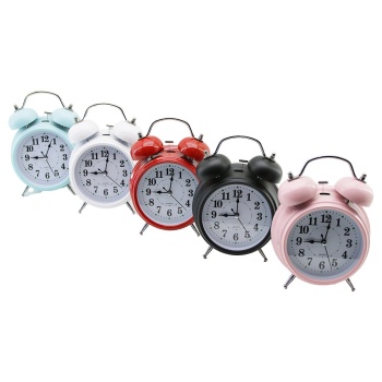 BÜYÜK KLASİK MODEL MASA ÇALAR SAAT PİLLİ - LEDLİ IŞIKLI YUVARLAK - RENKLİ METAL KASA ÇAP:15CM (5343)