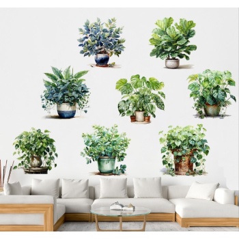 Saksılı Çiçek Tasarımlı 8li Sticker (5343)