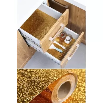 2 Metre Kendinden Yapışkanlı Silinebilir Mutfak Tezgah Üstü Sticker Folyo Gold Renk (5343)