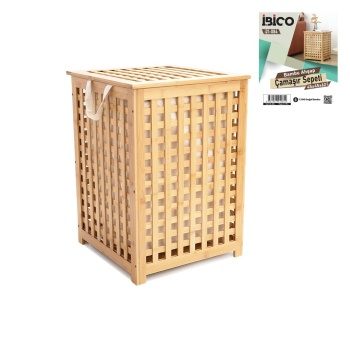 AHŞAP BAMBU KİRLİ ÇAMAŞIR SEPET KUMAŞ ÇANTALI  SEPET=45X45X62CM (5343)