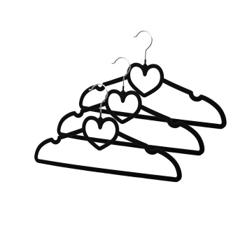 3PCS SİYAH KADİFE KAPLI - KALPLİ PLASTİK ASKI METAL UÇLU (5343)