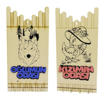 KIZ - ERKEK ÇOCUK FİGÜRLÜ (OĞLUMUN-KIZIMIN ODASI YAZILI AHŞAP ANAHTARLIK (5343)
