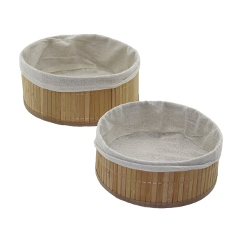 2Lİ YUVARLAK BAMBU KENAR ORGANİZER SEPET AHŞAP ALTLIK - BEZLİ Ç:24.5CM Y:10CM - Ç:20CM Y:8CM (5343)