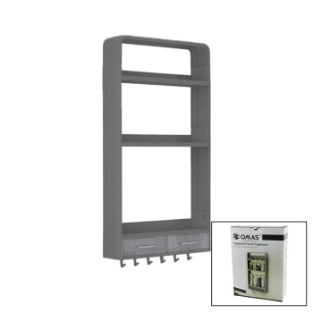 GRİ YAPIŞKANLI DUVAR ORGANİZERİ PLASTİK 3 RAF=14CM-19CM-30CM - 2 ÇEKMECE=40CM - 6 ASKI 19 PARÇA (5343)