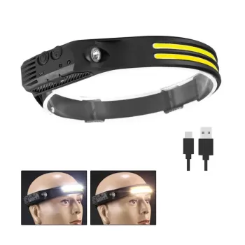 Sensörlü Far COB Led Far Şarj Edilebilir Kafa Feneri 18650 Dahili Pil Açık Hava Balıkçılık Kamp Baş Feneri Fener (5343)