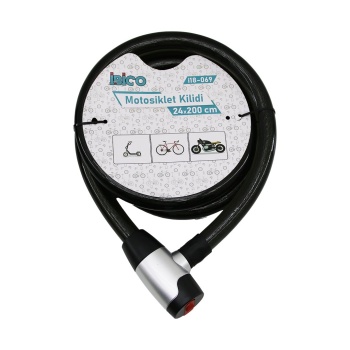 ANAHTARLI METAL KAPLAMA KAFAÇEK-İT KİLİT KAPAKMOTOR - BİSİKLET KİLİT ÇELİK TELSİYAH ŞEFFAF KILIF24MMX200CM (5343)