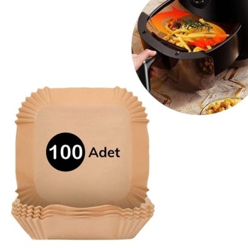 100 Adet Air Fryer Pişirme Kağıdı Tek Kullanımlık  Gıda Yağlı Kağıdı Kare Tabak Model (5343)