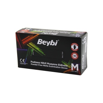 BEYBİ M SİYAH PUDRASIZ NİTRİL MUAYENE ELDİVENİ 100LÜ (5343)