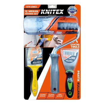 3PCS  NALBUR - BOYACI SET  SPATULA - KESTİRME FIRÇA - BOYA RULO 20CM (5343)