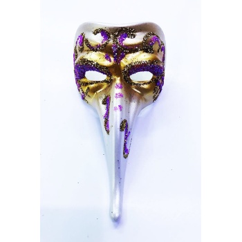 Fuşya Renk İşlemeli Seramik Malzemeden İmal Venedik Uzun Maske Magnet (5343)