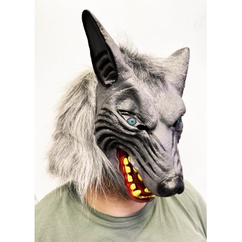 Kafaya Tam Geçmeli Lateks Mavi Gözlü Dişli Ağzı Açık Kurt Maskesi (5343)