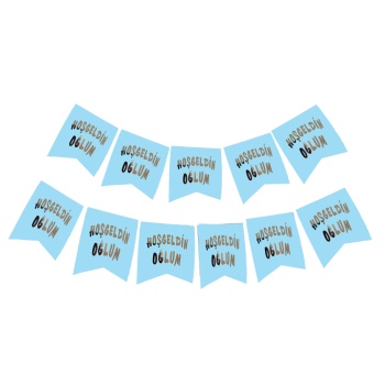 Hoşgeldin Oğlum Yazılı Mavi Üzeri Gümüş Yeni Doğan Bebek Doğum Süsü Afiş Bayrak Flama 2.2 Metre (5343)