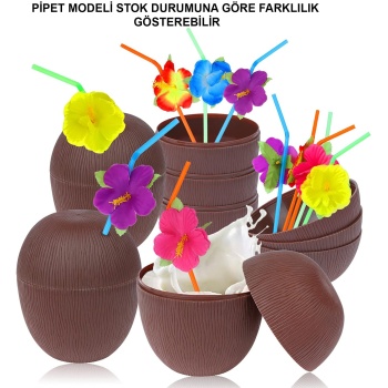 Hindistan Cevizi Hawaii Luau Aloha Pipetli İçecek Kabı Bardak 10x13 cm 1 Adet (5343)