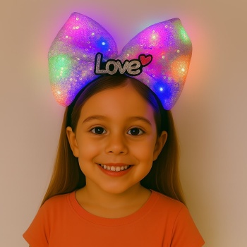 LED Işıklı Love Yazılı Mor Fiyonk Taç – Kız Çocuk Parti Tacı (5343)