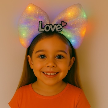 LED Işıklı Love Yazılı Pembe Fiyonk Taç – Kız Çocuk Parti Tacı (5343)