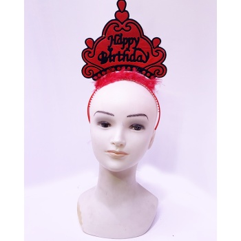 Happy Birthday Neon Kırmızı Renk Doğum Günü Tacı 24x15 cm (5343)