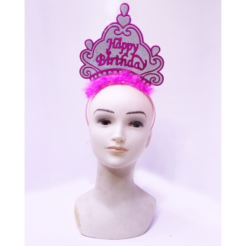 Happy Birthday Neon Pembe Renk Doğum Günü Tacı 24x15 cm (5343)