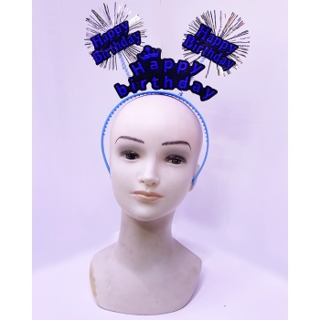 Happy Birthday Yazılı Püsküllü Neon Mavi Renk Doğum Günü Tacı 22x19 cm (5343)