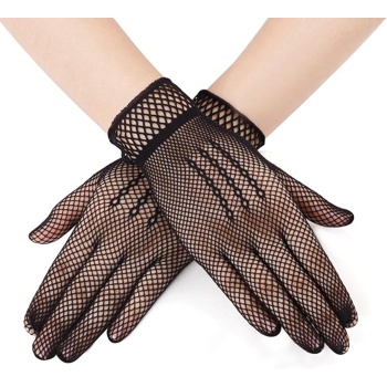 Siyah Renk Likralı File Eldiven Parmaklı Örgü Eldiven Yetişkin Boy (5343)