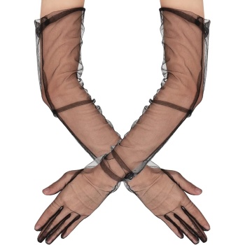 Uzun Boy Likralı Siyah Renk Yetişkin Mega Tül Eldiven 53 cm (5343)