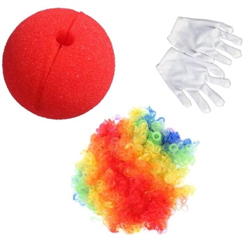 Rengarenk Palyaço Peruk Beyaz Eldiven Kırmızı Sünger Burun Palyaço Seti 3 Parça (5343)