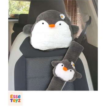 Neşeli Penguen Araba Yastığı ve Emniyet Kemeri Kılıfı