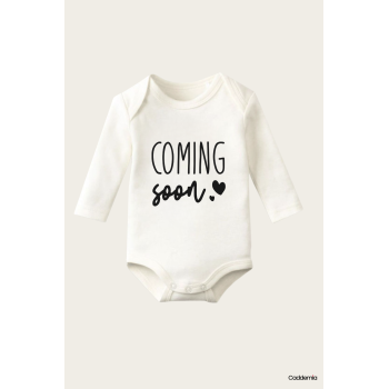 Coming Soon Yazı Temalı Baskılı Pamuklu Uzun Kollu Çıtçıtlı Bebek Body Zıbın Atlet Tulum