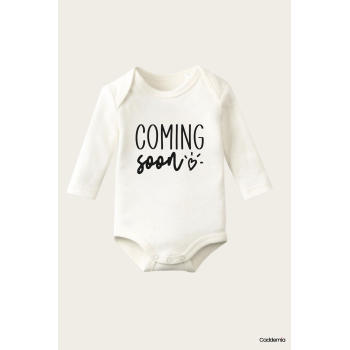 Coming Soon Yazı Temalı Baskılı Pamuklu Uzun Kollu Çıtçıtlı Bebek Body Zıbın Atlet Tulum