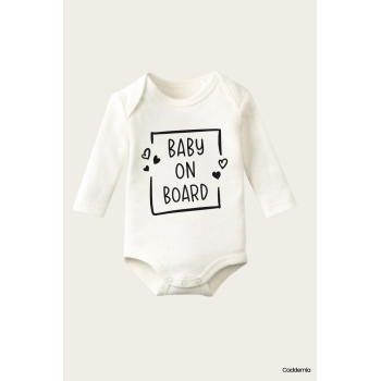 Baby On Board Yazı Temalı Baskılı Pamuklu Uzun Kollu Çıtçıtlı Bebek Body Zıbın Atlet Tulum