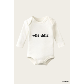 Wild Child Yazı Temalı Baskılı Pamuklu Uzun Kollu Çıtçıtlı Bebek Body Zıbın Atlet Tulum