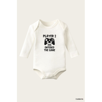Player Two Yazı Temalı Baskılı Pamuklu Uzun Kollu Çıtçıtlı Bebek Body Zıbın Atlet Tulum