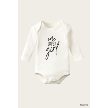 One Loved Girl Yazı Temalı Baskılı Pamuklu Uzun Kollu Çıtçıtlı Bebek Body Zıbın Atlet Tulum