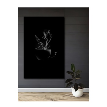 Çerçeve Görünümlü Dekoratif Ahşap Kare Buharlı Çay Fincanı Tablosu Ev/Ofis/İşyeri Tablo
