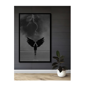 Çerçeve Görünümlü Dekoratif Ahşap Kare Karanlık Melek Tablosu Ev/Ofis/İşyeri Tablo