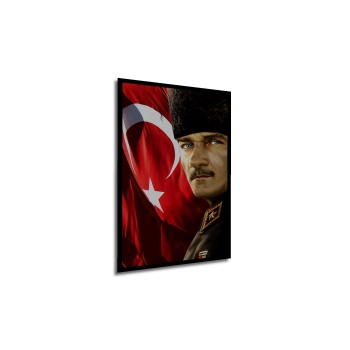 Çerçeve Görünümlü Dekoratif Ahşap Kare Atatürk Türk Bayrağı Tablosu Ev/Ofis/İşyeri Tablo