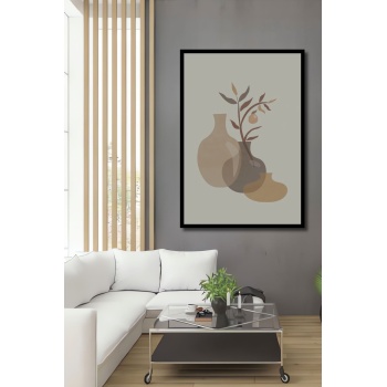 Çerçeve Görünümlü Dekoratif Ahşap Kare Seramik Vazoşukarlar Tablosu Ev/Ofis/İşyeri Tablo