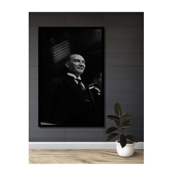 Çerçeve Görünümlü Dekoratif Ahşap Kare Atatürk Tablosu Ev/Ofis/İşyeri/Salon/Mutfak/Banyo Tablo