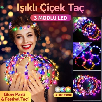 Renkli LED Çiçek Taç – 3 Işık Modlu Glow Parti Tacı (5343)