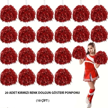 10 Çift ( 20 Adet ) Kırmızı Renk 23 Nisan 19 Mayıs 29 Ekim Okul Gösteri Ponponları (5343)