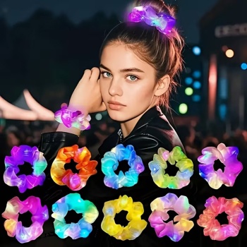 Soft Mavi Renk Led Işıklı Lastikli Saç Tokası - 3 Modlu Festival - Parti Saç Tokası (5343)