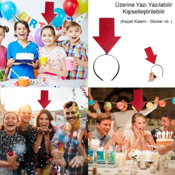 Kişiselleştirilebilir Ok Taç – Üzerine Yazı Yazılabilen Parti Tacı Kırmızı Renk (5343)