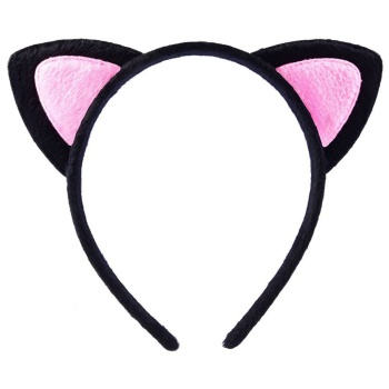 Sevimli Kedi Kulak Pofuduk Kedi Taç Siyah İçi Pembe Renk 17x15 cm (5343)