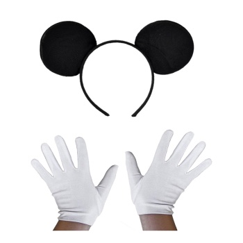 Siyah Mickey Mouse Tacı ve Beyaz Eldiven Seti (5343)