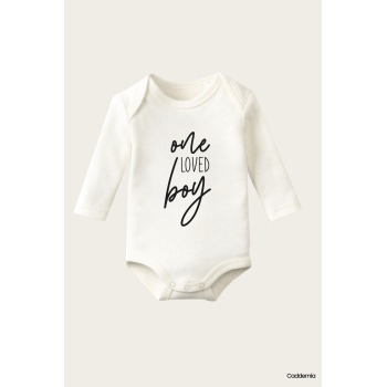 One Loved Boy Yazı Temalı Baskılı Pamuklu Uzun Kollu Çıtçıtlı Bebek Body Zıbın Atlet Tulum