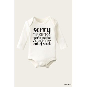Sorry The Sleep Yazı Temalı Baskılı Pamuklu Uzun Kollu Çıtçıtlı Bebek Body Zıbın Atlet Tulum