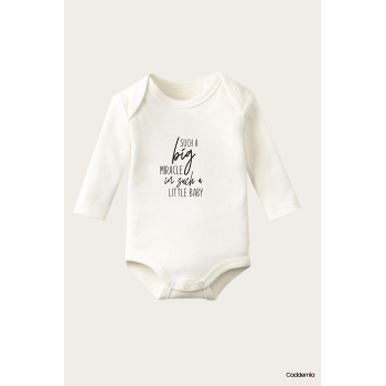 Such A Bİg Miracle Yazı Temalı Baskılı Pamuklu Uzun Kollu Çıtçıtlı Bebek Body Zıbın Atlet Tulum
