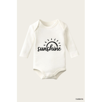 Sunshine Yazı Temalı Baskılı Pamuklu Uzun Kollu Çıtçıtlı Bebek Body Zıbın Atlet Tulum