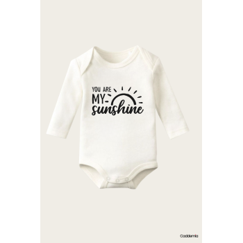You Are My Sunshine Yazı Temalı Baskılı Pamuklu Uzun Kollu Çıtçıtlı Bebek Body Zıbın Atlet Tulum